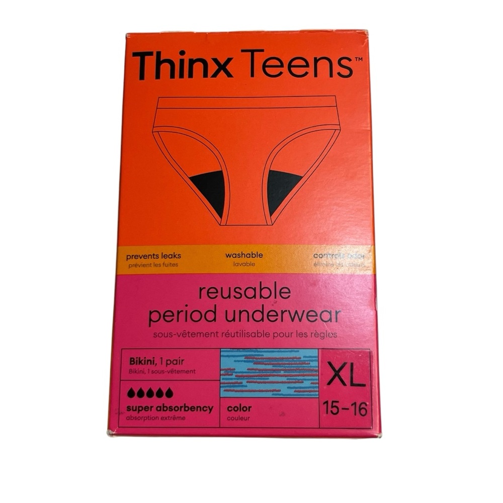 Thinx Teens Super Absorbency Bikini Reusable Period Underwear Size 15/16 XL Blue